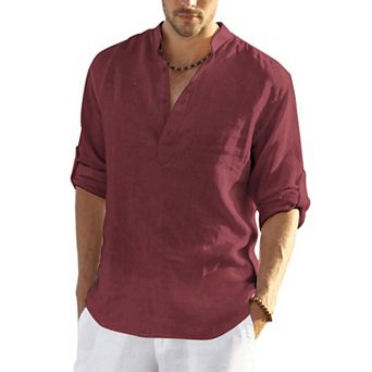 COOFANDY Men' Cotton Linen Henley T-Shirt Long Sleeve Casual Beach T-Shirts Hippie Summer Button
