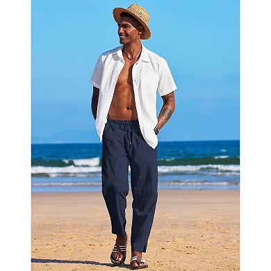 COOFANDY Men' Cotton Linen Elastic Pants Drawstring Waist Harem Loose Pants