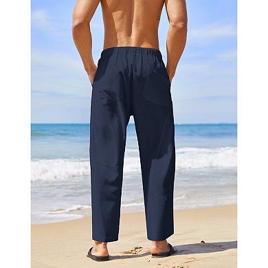 COOFANDY Men' Cotton Linen Elastic Pants Drawstring Waist Harem Loose Pants