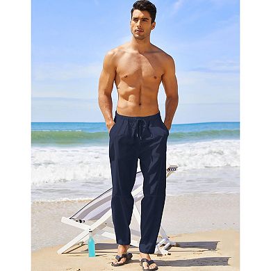 COOFANDY Men' Cotton Linen Elastic Pants Drawstring Waist Harem Loose Pants