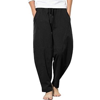 COOFANDY Men' Cotton Linen Elastic Pants Drawstring Waist Harem Loose Pants