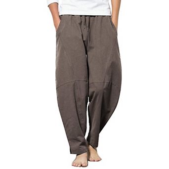 COOFANDY Men' Cotton Linen Elastic Pants Drawstring Waist Harem Loose Pants