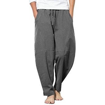 COOFANDY Men' Cotton Linen Elastic Pants Drawstring Waist Harem Loose Pants