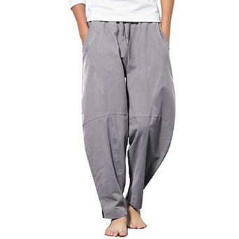 COOFANDY Men' Cotton Linen Elastic Pants Drawstring Waist Harem Loose Pants