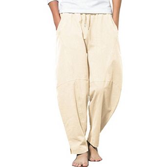 COOFANDY Men Casual Cotton Linen Loose Pant Elastic Waist Drawstring Harem Pants