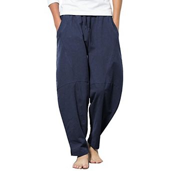COOFANDY Men' Cotton Linen Elastic Pants Drawstring Waist Harem Loose Pants