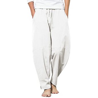 COOFANDY Men' Cotton Linen Elastic Pants Drawstring Waist Harem Loose Pants