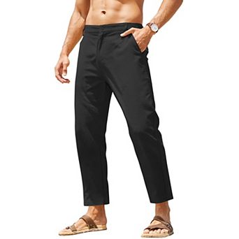 COOFANDY Men' Cotton Linen Pants Elastic Waist Lightweight Casual Pants Relaxed Fit Yoga Beach