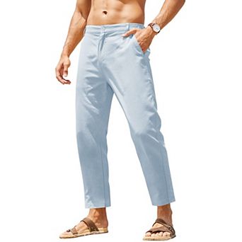 COOFANDY Men' Cotton Linen Pants Elastic Waist Lightweight Casual Pants Relaxed Fit Yoga Beach