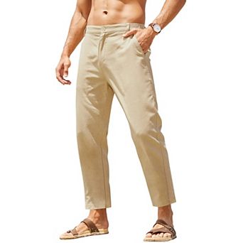 COOFANDY Men' Cotton Linen Pants Elastic Waist Lightweight Casual Pants Relaxed Fit Yoga Beach