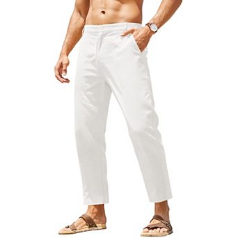 COOFANDY Men' Cotton Linen Pants Elastic Waist Lightweight Casual Pants Relaxed Fit Yoga Beach