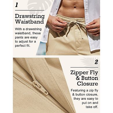 COOFANDY Men' Casual Linen Pants Cotton Elastic Waist Drawstring Trousers