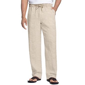 COOFANDY Men' Casual Linen Pants Cotton Elastic Waist Drawstring Trousers