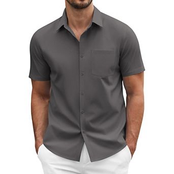 COOFANDY Men' Short Sleeve Casual Button Down Shirt Business Untucked Dress Shirts with Pocket