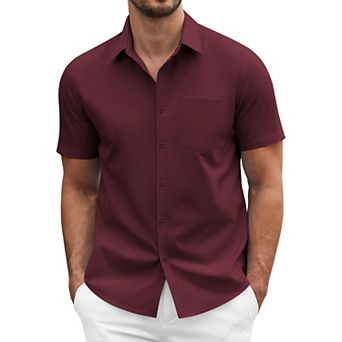 COOFANDY Men' Short Sleeve Casual Button Down Shirt Business Untucked Dress Shirts with Pocket