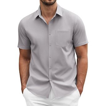 COOFANDY Men' Short Sleeve Casual Button Down Shirt Business Untucked Dress Shirts with Pocket