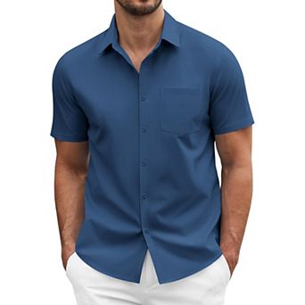 COOFANDY Men' Short Sleeve Casual Button Down Shirt Business Untucked Dress Shirts with Pocket