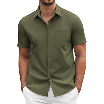 COOFANDY Men' Short Sleeve Casual Button Down Shirt Business Untucked Dress Shirts with Pocket