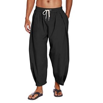 COOFANDY Men' Cotton Linen Pants Loose Fit Lightweight Beach Pants Elastic Waist Casual Yoga Pants