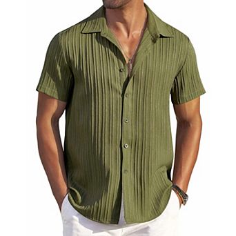 COOFANDY Men' Short Sleeve Summer Shirt Beach Shirts Casual Button Down Textured Shirt