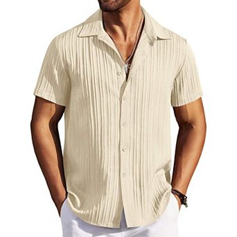 COOFANDY Men' Short Sleeve Summer Shirt Beach Shirts Casual Button Down Textured Shirt