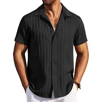 COOFANDY Men' Short Sleeve Summer Shirt Beach Shirts Casual Button Down Textured Shirt