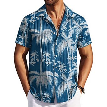 COOFANDY Men' Short Sleeve Summer Shirt Beach Shirts Casual Button Down Textured Shirt