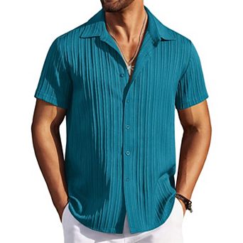 COOFANDY Men' Short Sleeve Summer Shirt Beach Shirts Casual Button Down Textured Shirt