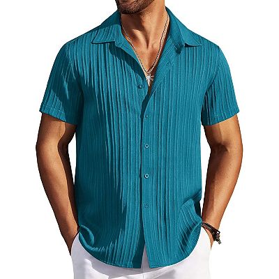 summer dress shirts for guys Miqool Men's Textured Button down Shirts Short Sleeve Formal Casual Dress  Shirts Summer Wedding Shirt Vacation Beach Summer Tops