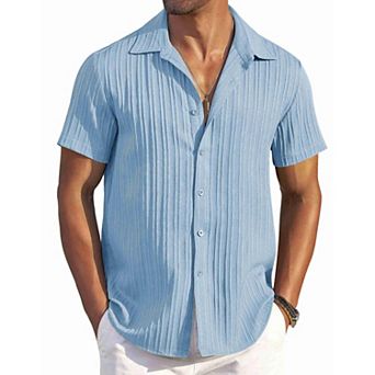 COOFANDY Men' Short Sleeve Summer Shirt Beach Shirts Casual Button Down Textured Shirt