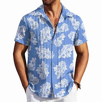 COOFANDY Men' Short Sleeve Summer Shirt Beach Shirts Casual Button Down Textured Shirt
