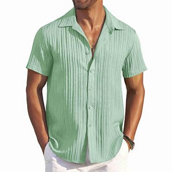 COOFANDY Men' Short Sleeve Summer Shirt Beach Shirts Casual Button Down Textured Shirt