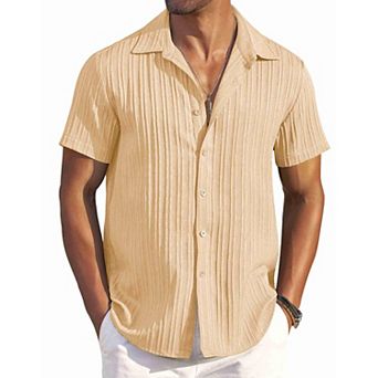 COOFANDY Men' Short Sleeve Summer Shirt Beach Shirts Casual Button Down Textured Shirt