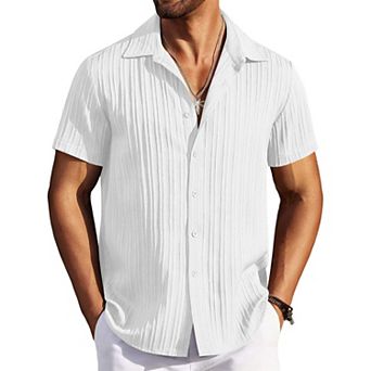 COOFANDY Men' Short Sleeve Summer Shirt Beach Shirts Casual Button Down Textured Shirt