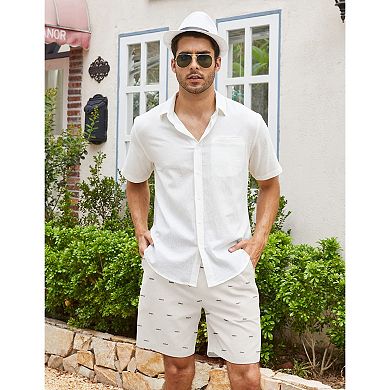 COOFANDY Men' Linen Casual Summer Beach Shorts Drawstring Loose Fit Elastic Waist Shorts