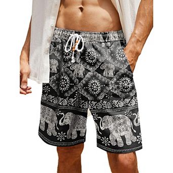 COOFANDY Men' Linen Casual Summer Beach Shorts Drawstring Loose Fit Elastic Waist Shorts