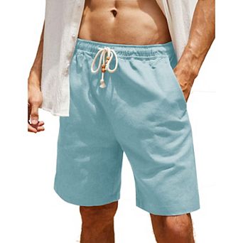 COOFANDY Men' Linen Casual Summer Beach Shorts Drawstring Loose Fit Elastic Waist Shorts