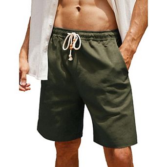 COOFANDY Men' Linen Casual Summer Beach Shorts Drawstring Loose Fit Elastic Waist Shorts