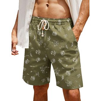 COOFANDY Men' Linen Casual Summer Beach Shorts Drawstring Loose Fit Elastic Waist Shorts