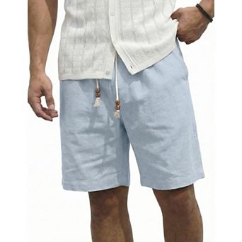 COOFANDY Men' Linen Casual Summer Beach Shorts Drawstring Loose Fit Elastic Waist Shorts