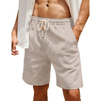 COOFANDY Men' Linen Casual Summer Beach Shorts Drawstring Loose Fit Elastic Waist Shorts