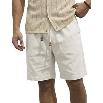 COOFANDY Men' Linen Casual Summer Beach Shorts Drawstring Loose Fit Elastic Waist Shorts