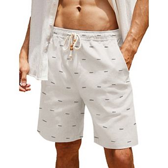 COOFANDY Men' Linen Casual Summer Beach Shorts Drawstring Loose Fit Elastic Waist Shorts