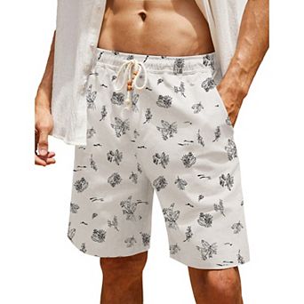 COOFANDY Men' Linen Casual Summer Beach Shorts Drawstring Loose Fit Elastic Waist Shorts