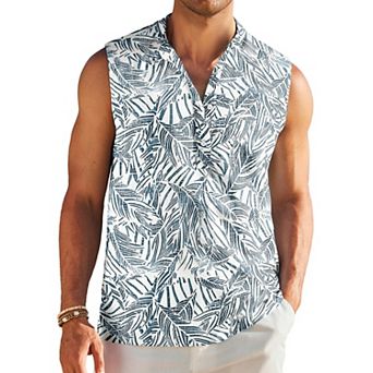 COOFANDY Men Summer Beach Tank Tops Sleeveless Linen Shirt Lightweight Vacation Tank Shirts