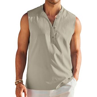 COOFANDY Men Summer Beach Tank Tops Sleeveless Linen Shirt Lightweight Vacation Tank Shirts