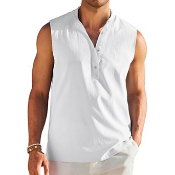 COOFANDY Men Summer Beach Tank Tops Sleeveless Linen Shirt Lightweight Vacation Tank Shirts