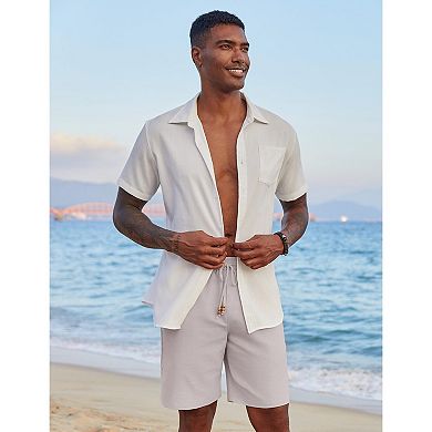 COOFANDY Casual Summer Shorts for Men Elastic Waist Linen Beach Shorts with Pockets