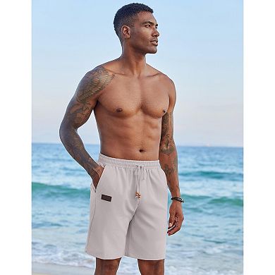 COOFANDY Casual Summer Shorts for Men Elastic Waist Linen Beach Shorts with Pockets