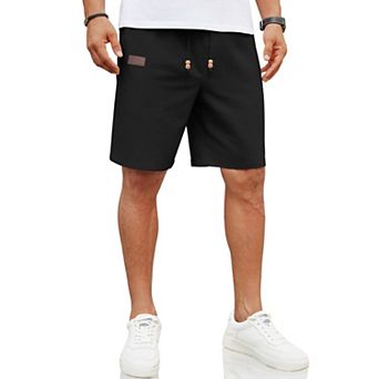 COOFANDY Casual Summer Shorts for Men Elastic Waist Linen Beach Shorts with Pockets